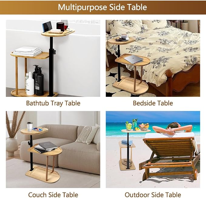 3 Layer Bathtub Tray Table,Bamboo Swivel Bathtub Side Table Height Adjustable,Freestanding Bathtub Tray for Tub Against Wall,Bathtub Accessories&Bathroom Organizer for Luxury Home Spa (Natural)