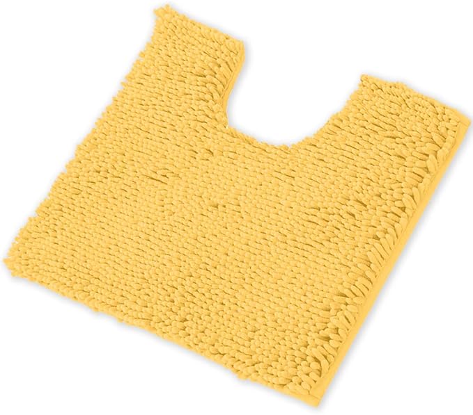 LuxUrux U-Shaped Toilet Bath Mat – Absorbent & Non-Slip Contoured Rug for Toilet Base, Plush Chenille, Machine Washable (20 x 20 inch, Yellow)