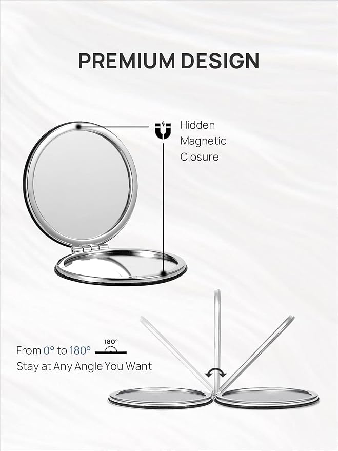 OMIRO 1X/10X Compact Magnifying Mirror for Travel, 2.8 in | Small Mirror for Purse, Pocket Mirror for Women, Dual-Sided Flip, PU Leather, Round (Starry Night)