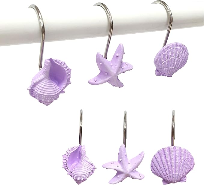 Seashell Shower Curtain Hooks 12pcs Beach Shower Curtain Rings Bath Shower Hooks Rust Proof Curtain Hangers Coastal Bathroom Accessories Decor