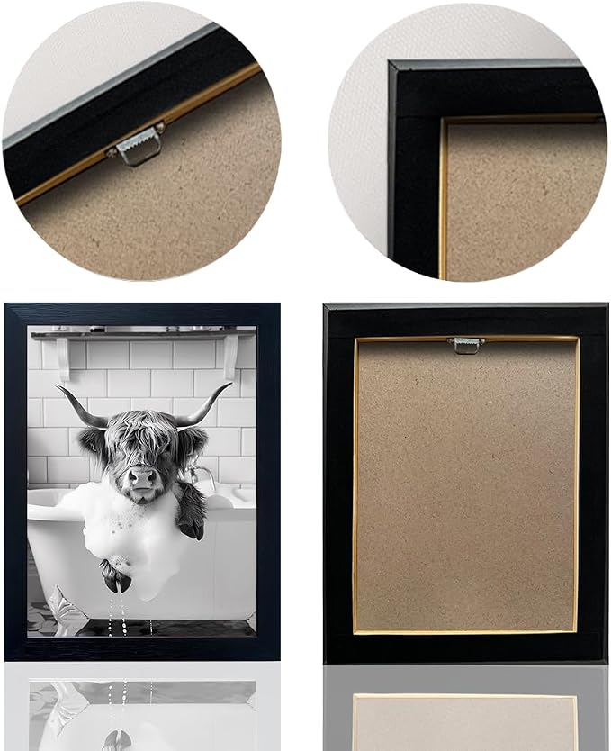 Highland Cow Bathroom Decor, Funny Bathroom Wall Art, Highland Cow in Bathtub Farmhouse Canvas Print, Black and White Cow Pictures Wall Decor, Framed Animal Pint Artworks for Wall
