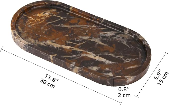 Oval Marble Bathroom Vanity Tray, Black Gold, 12" x 6" x 0.8" | Natural Luxury Marble, Home Kitchen Bathroom Table Tray, Stone Decorative Countertop Tray, For Coffee Perfume Jewelry