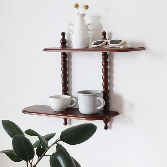 2-Tier Wall Mounted Floating Shelf with Two Roman Columns, Decorative Display Shelf for Entrance, Bathroom, Bedroom, Living Room, Kitchen, Office (Dark Brown)