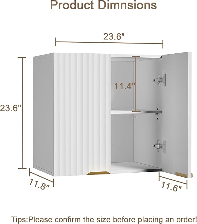 ChooChoo Bathroom Wall Cabinet, Laundry Room Cabinet with 2 Fluted Doors | Kitchen Storage Cupboard Cabinet with Adjustable Shelf, Fluted Wall-Mounted Medicine Cabinet for Kitchen, Garage, White
