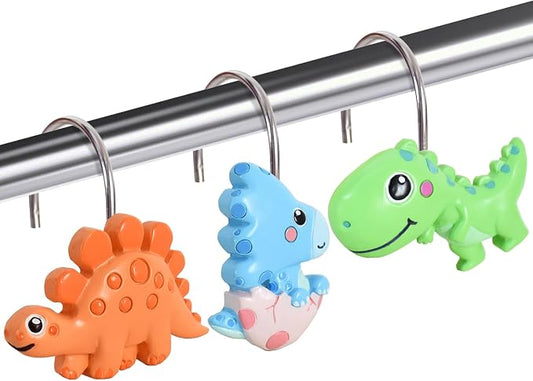 12-Piece Dinosaur Shower Curtain Hooks for Bathroom | Decorative Shower Curtain Hooks, Stainless Steel Shower Hangers Rings