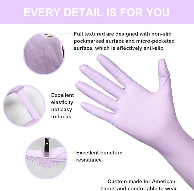 Nitrile Disposable Latex-Free Gloves Purple 5mil 100PCS Cleaning Glove | Powder-free, Latex-free, Industrial-grade,Purple,5mil Thick,12inch long,Comfortable fit,Examination,Food,House Home Cleaning