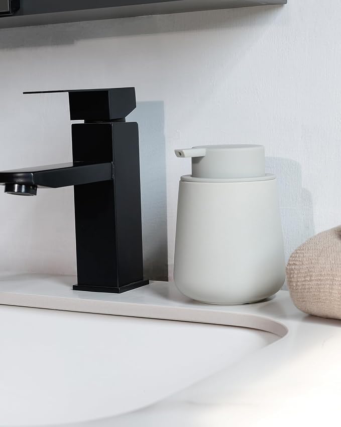 BosilunLife Ceramic Soap Dispenser - Dish Soap Dispenser for Bathroom 12Oz | Refillable Liquid Hand Wash Dispenser for Essential Oil, Lotion Soap, Grey