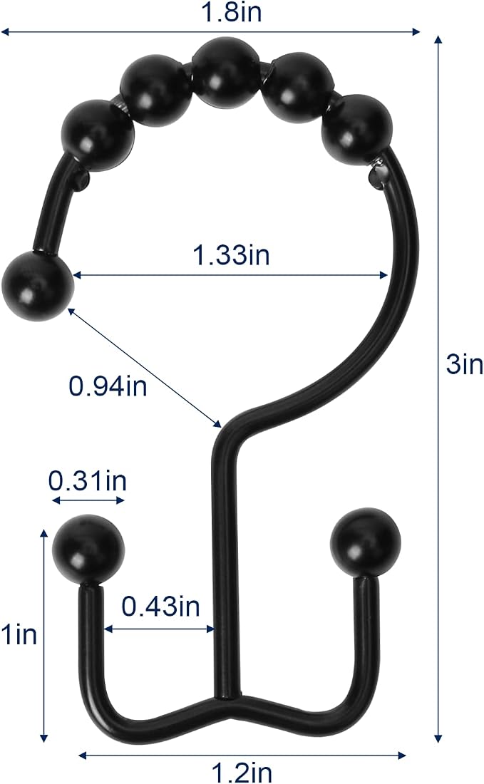 Gidse Shower Curtain Hooks,Sturdy Stainless Steel Double Sided Shower Hooks Rings for Bathroom Shower Curtain Rods Curtains Set of 12 Hooks - Matte Black