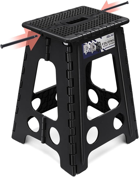Delxo 17.5 Inch Folding Step Stool,Foldable Step Stool for Adults Black Dot | Step Stool with Safety Lock,Portable Collapsible Step Stool,Non-slip Folding Stools for Kitchen Bathroom Bedroom Garden 1PC