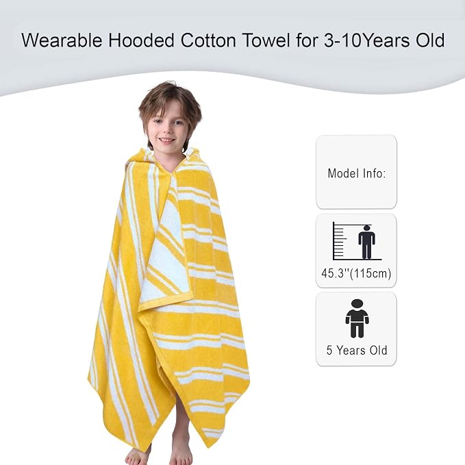 VOOVA & MOVAS Kids Swim Towel,3-10 Years,100% Cotton | Delicate Jacquard Fabric, Ample Size, Quick Water Absorption, Works for Bath, Pool, Beach and Swimming Trips