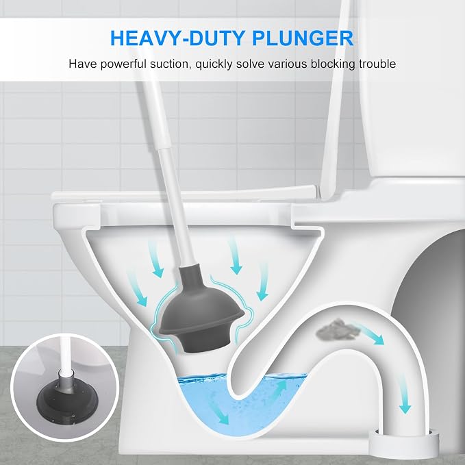 SetSail 2 Packs Toilet Brush and Plunger Set for Bathroom Cleaning, White | Semi-Hidden Toilet Plungers Heavy Duty Toilet Bowl Brush and Holder for Bathroom Toilet Plunger and Brush Set with holder