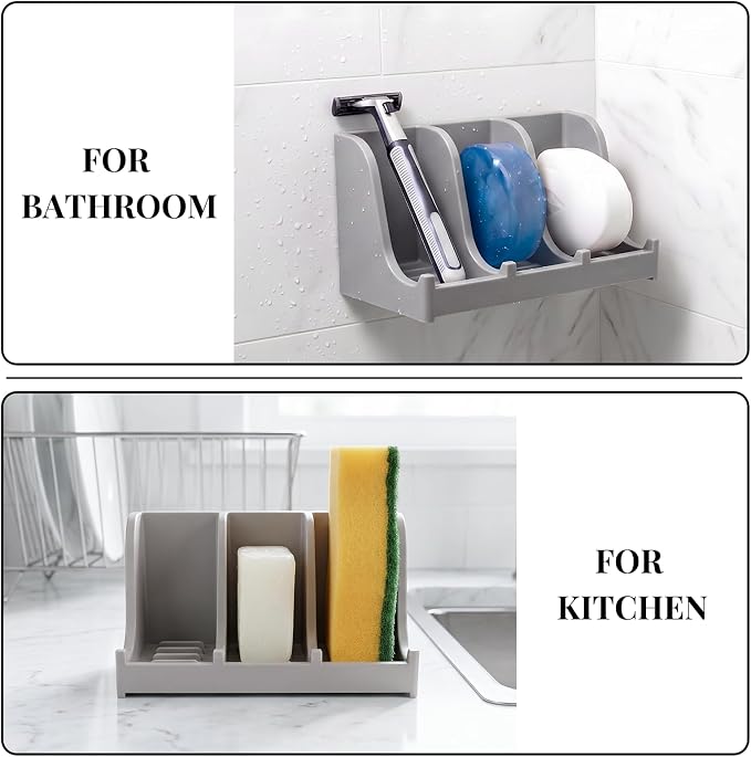 Soap Holder for Shower Wall, 3-Compartment Soap Dish for Shampoo, Conditioner and Body Soap, Fast Draining & Rust-Proof & Heavy Duty, Ultra-Strong Adhesive for Long-Term Bathroom Use & Freestanding