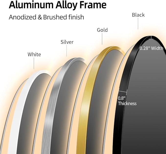 30 x 36 in Arched LED Bathroom Mirror, Brushed Gold Framed, Backlit | Vanity Mirror with Lights, Wall Mounted Lighted Mirror, Dimmable 3-Color Shatter-Proof Arch Smart Mirror, UL-Listed, CRI≥93