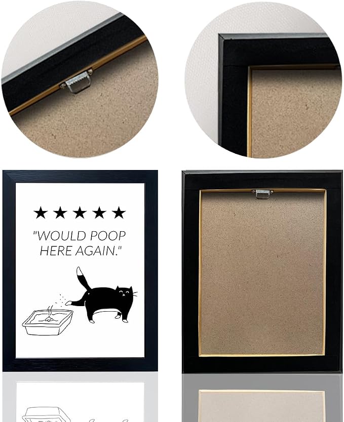 Framed Black and White Cat Bathroom Wall Art Would Poop Here Again Bathroom Sign Funny Bathroom Wall Decor Minimalist Cute Cat Canvas Print Painting Artworks for Home