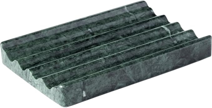 Karibiber Soap Holder, Marble Soap Dish for Shower, Green Bar Soaps Holder with Water Ripple Design, Easy Cleaning Soaps Saver for Kitchen Sink，Bathroom, Executive Indian Natural Stone Soap Tray