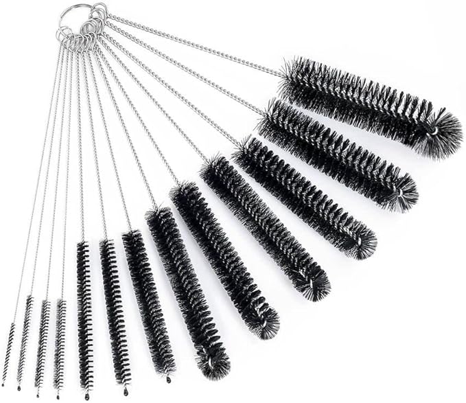 CiaraQ Bottle Cleaning Brushes, 8 Inch Nylon Tube Brush Set | Black Cleaner for Narrow Neck Bottles Cups with Hook, Set of 13pcs