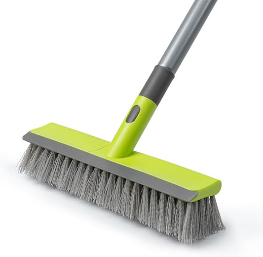 Floor Scrub Brush with 57" Long Handle, 2 in 1 Scrape and Deck Brush Floor Scrubber for Cleaning Smooth Concrete, Carpet, Patio, Kitchen Wall and Tile