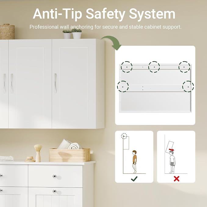 SoBuy Bathroom Wall Cabinet, Large 3-Door, 23.6 x 11.8 x 35.4 in, White | Adjustable Shelf Floating Wall Storage Cabinet, Multi-Scene Bathroom Cabinet For Laundry, Kitchen & Garage, FRG231-L-W