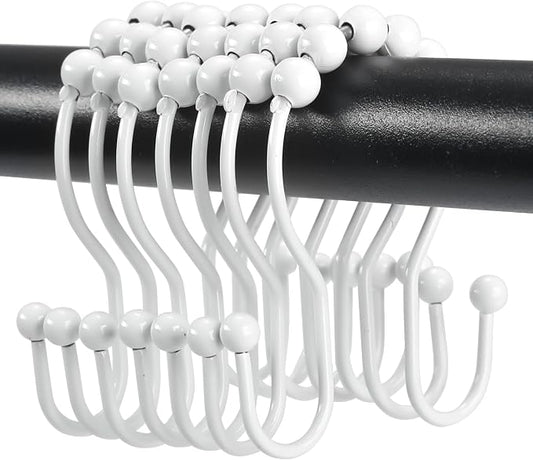 Shower Curtain Hooks, OEH Shower Curtain Rings, White Shower Curtain Hooks Rust Proof, Smooth Gliding Metal Shower Curtain Rings Rust Proof, Double Shower Rings for Curtain, 12 Pcs, White