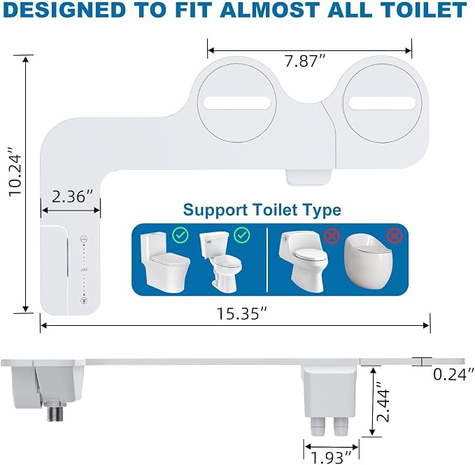 Toilet Bidet Attachment, Non-Electric Dual Nozzle (Feminine/Bidet Wash), Self-Cleaning Fresh Cold Water Sprayer Bidets for Toilets with Adjustable Water Pressure (Paddle Shifters, White)