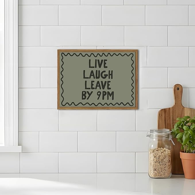 Live Laugh Leave By 9PM Wall Art Funny Quote Sign Wall Decor Picture Trendy Minimalist Dorm Poster Canvas Painting Prints for Bedroom Living Room 24x16 inch Wood Framed