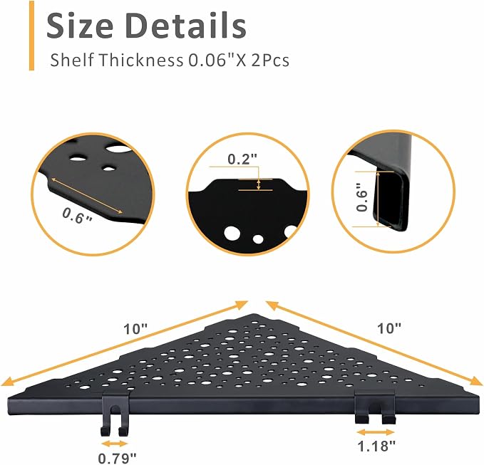 WELLUP Shower Shelf with 4 Hooks,10" Matte Black Corner Shower Shelf 2 Pack | 304 Stainless Steel Corner Shelf Recessed, Shower Corner Shelf for Tile Wall,Holds 15 lbs,Hollowed Drainage,Easy Install