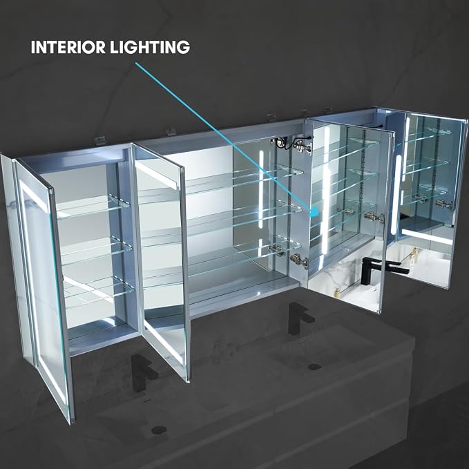 Blossom LED Lighted Bathroom Medicine Cabinet Mirror, Defogger, 72x32 | Bathroom Storage Cabinet, Medicine Cabinets Organizer, Vanity Mirror with Storage, Recessed/Surface Mount, Adjustable Shelves