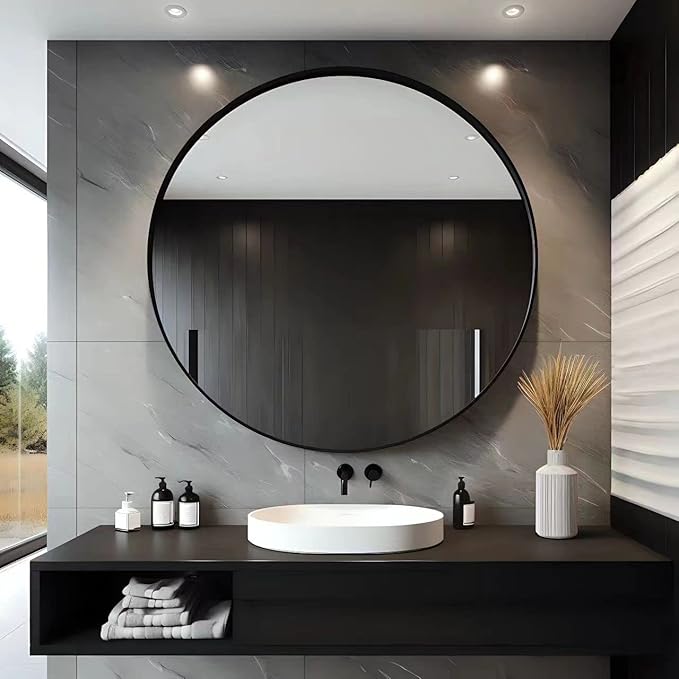 30 Inch Bathroom Mirrors for Over Sink | Circle Mirror with Metal Frame, Black Wall Mirror for Vanity, Entryway, Living Room, Hallway and Bedroom Decor