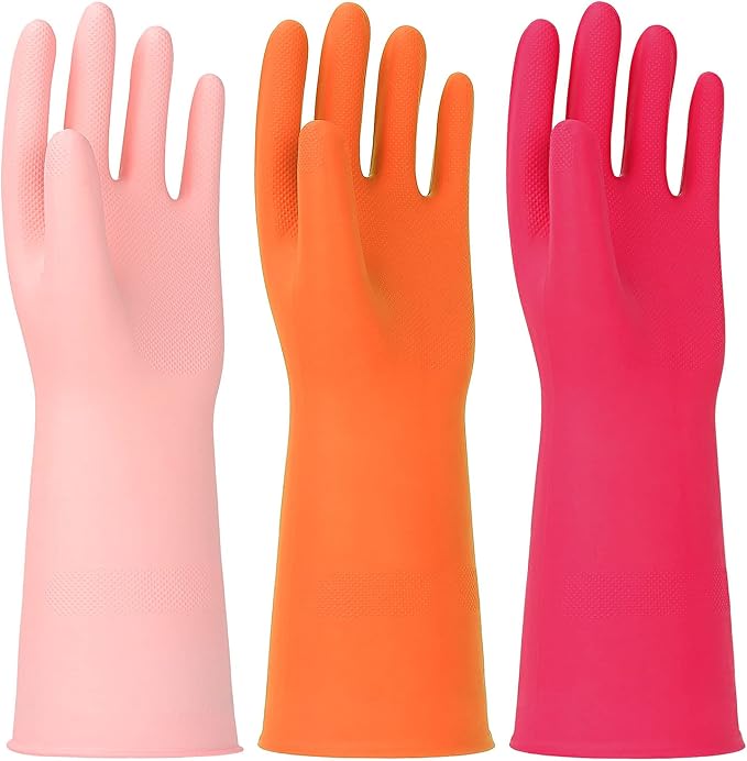 Latex Free Nitrile Cleaning Gloves, Large, 3 Pairs | 12 Mil Thick, Reusable Gloves with Non-Slip Grip, Waterproof for Dishwashing, Kitchen, Bathroom & Household Cleaning