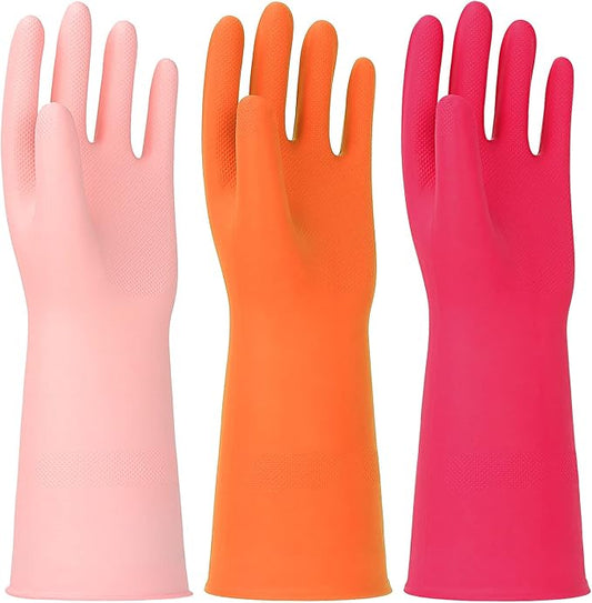 Latex Free Nitrile Cleaning Gloves, Large, 3 Pairs | 12 Mil Thick, Reusable Gloves with Non-Slip Grip, Waterproof for Dishwashing, Kitchen, Bathroom & Household Cleaning