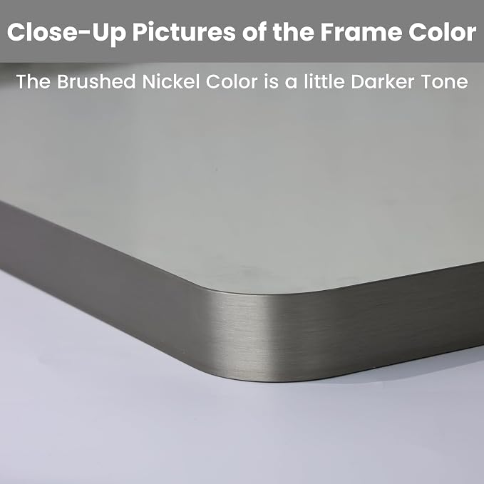 LOAAO 40X32 Inch Brushed Nickel Bathroom Mirror | Rounded Rectangle, Silver Metal Frame, Anti-Rust, Shatter Proof, Hangs Horizontally or Vertically