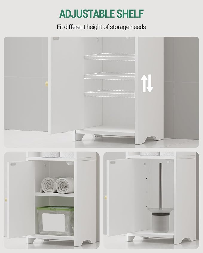 Hzuaneri Bathroom Storage Cabinet, Narrow Toilet Paper Cabinets with Doors | Small Corner Floor Cabinet with Doors and Adjustable Shelf, Bathroom Organizer for Small Spaces, White BC39713X