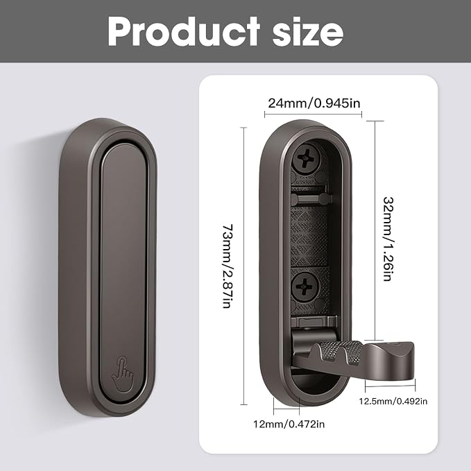 Folding Wall Hooks, 2 Pack, Grey, Zinc Alloy, Heavy Duty Coat Hooks | 90° Foldable Design, Wall Mounted, Zinc Alloy, Flip-Down Design, Includes Screws And Anchors, For Bedroom, Entryway, Closet