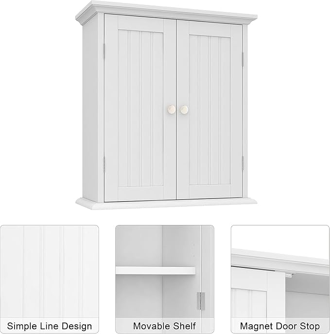 ChooChoo Bathroom Wall Cabinet Set of 2, Over The Toilet | 8.8"D x 21.1"W x 24"H, Medicine Cabinet, 2 Door and Adjustable Shelves, Cupboard, White