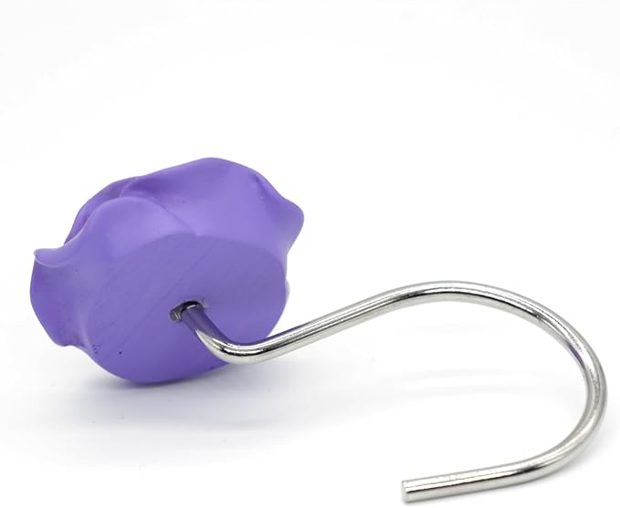 BEAVO Shower Curtain Hooks, Home Decorative Rustproof Shower Curtain Hooks Resin Rose Flower Shower Hooks Rings for Bathroom Shower Rods Curtains,Set of 12 Hooks (Purple) | Purple Flower Shower Curtain Ring - Stainless Steel Shower Ring Hook with Resin...