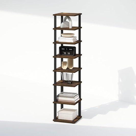 Furinno Turn-N-Tube Corner Shelf, 8-Tier Display Rack, Vertical Corner Storage Rack, Space Saving Organization and Storage, Entryway, Living Room, Closet, Amber Pine