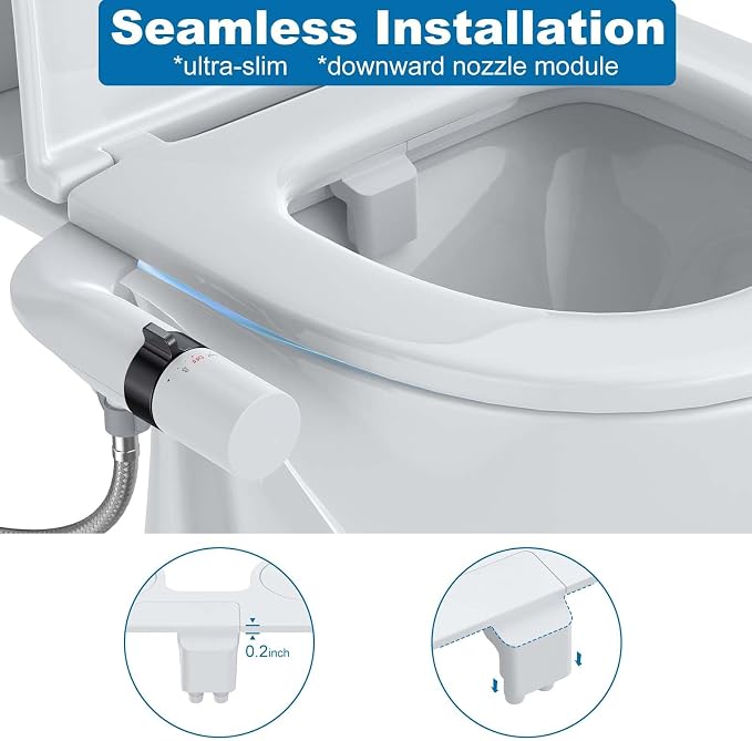 Toilet Bidet Attachment, Non-Electric Dual Nozzle (Feminine/Bidet Wash), Self-Cleaning Fresh Cold Water Sprayer Bidets for Toilets with Adjustable Water Pressure (Rotary Toggle, Black)
