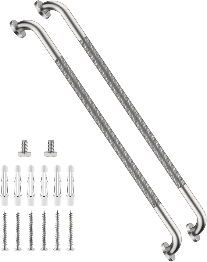 40 Inch Anti Slip Handicap Grab Bar, Munzong Bathroom Grab Bar for Showers | Brushed Nickel Toilet Knurled Handicap Balance Bar Safety Hand Rail Support Elderly Senior Assist Bath Handle