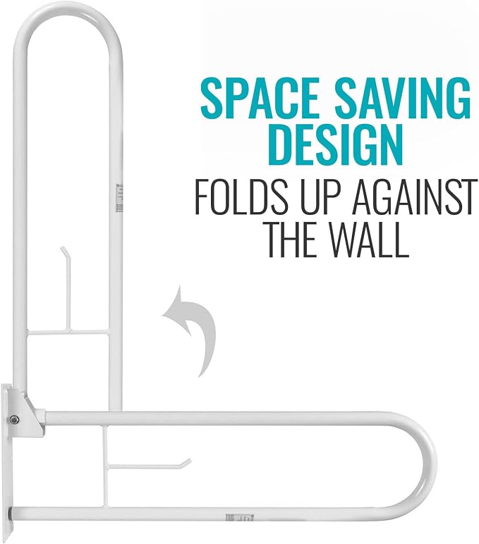 HealthSmart Fold Away Grab Bars for Bathroom, Shower Handle, Bathtub Accessories for Elderly, Toilet Safety Rail, Bath and Shower Grab Bars, Handicap Grab Bars, White
