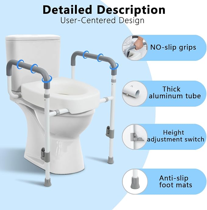 Toilet Seat Risers for Seniors with Handles, 3.5-inch Rise | Raised Toilet Seat with Handles for Seniors, Elevated Toilet Riser for Handicap & Elderly, Assists Standing & Sitting