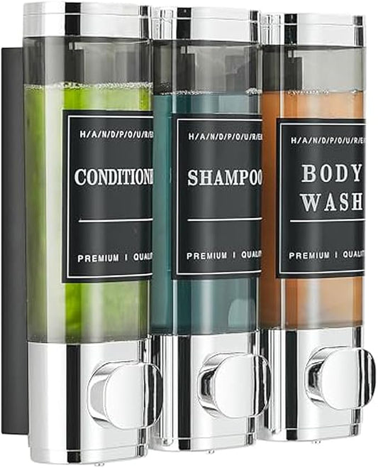 Shower Soap Dispenser Wall Mounted No Drill Shampoo Dispenser for Shower Wall Shampoo and Conditioner Dispenser Bathroom Hotel 3 * 300ml Chrome 1