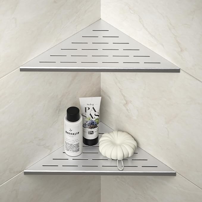Corner Shower Shelf, 12" Brushed | 304 Stainless Steel, Grout in Bathroom Shower Shelf for Tiled Wall, 2 Pack, Large Size