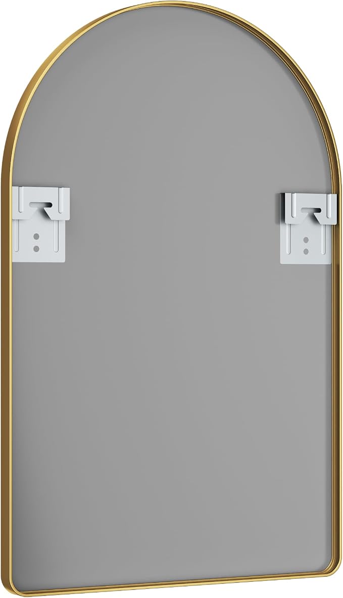Arched Bathroom Mirror 15"x23", Gold, Tempered Glass | arch bathroom mirror gold wall mounted vanity tempered glass metal frame bedroom entryway living room