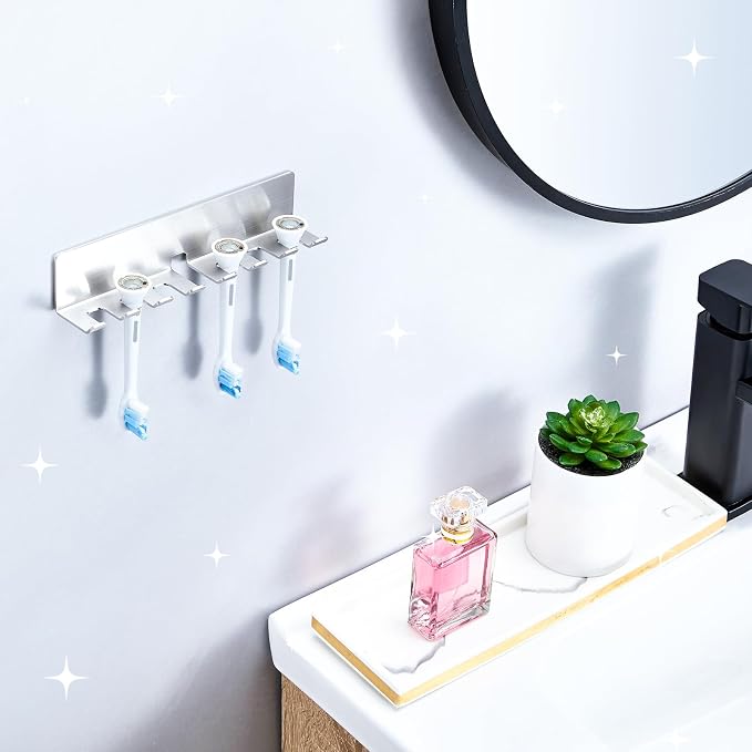 Electric Toothbrush Head Holder, Toothbrush Holders Wall Mounted, Electric Toothbrushs Holder, Bathroom Shower Tooth Brushing Holder, Tooth Brush Head Holder Organiser (Silver, Extra Large)