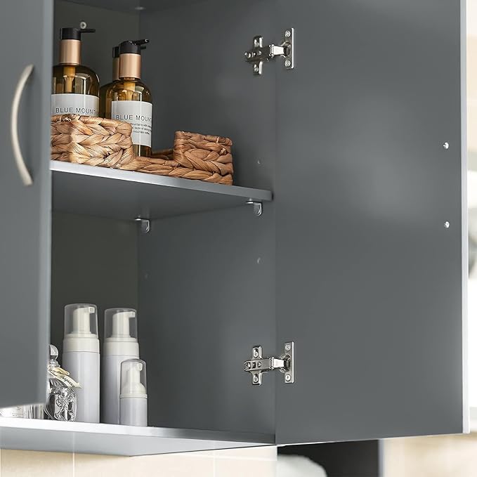 SoBuy Wall Cabinet Laundry Room, Medicine Cabinet for Bathroom Kitchen Garage,Floating Cabinet Hanging Storage with Adjustable Shelf, Grey FRG231-DG | Floating Wall Storage Cabinet With Adjustable Shelf, All-Match Bathroom Cabinet For Various Home Stor...