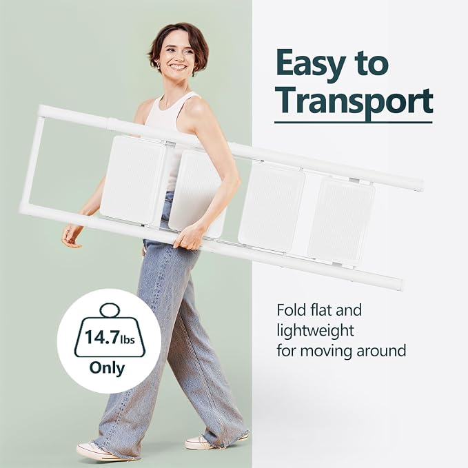 4 Step Foldable Step Stool with Handrail, 330lbs Load, White | Folded 58'' H x 3'' T; Net 14.8 lbs; Anti-Slip Feet Grip Wood, Tile, Carpet; Wide Pedals; For Shelves, Repairs.