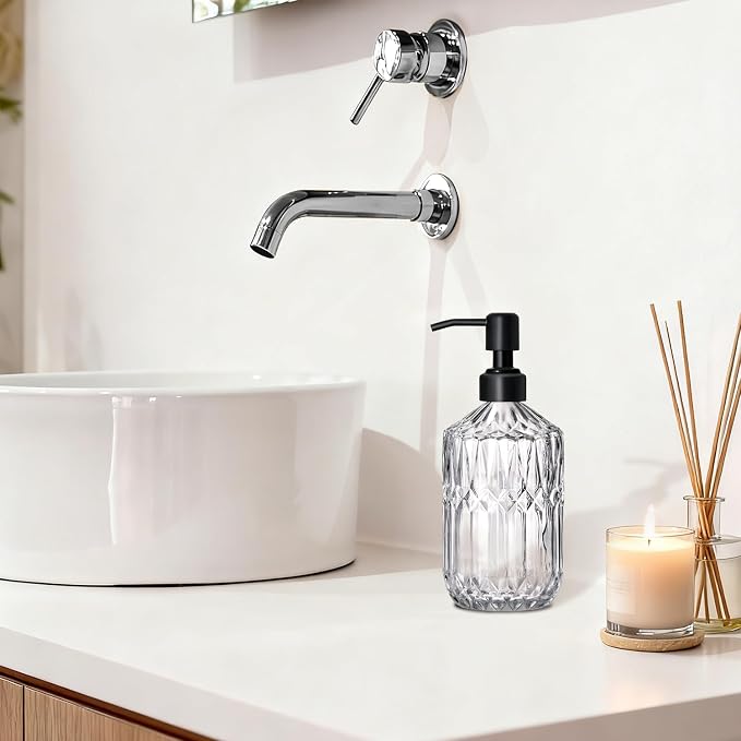COHOSEGE 17 Oz Clear Glass Kitchen Soap Dispenser for Dish Soap, 2 Pack Bathroom Soap Dispenser Set with Black Rust Proof Pump for Lotion, Hand soap or Body Wash