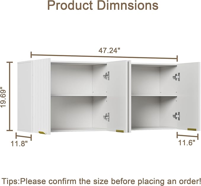 ChooChoo Bathroom Wall Cabinet, Laundry Room Cabinet with 4 Fluted Doors | Kitchen Storage Cupboard Cabinet with Adjustable Shelf, Fluted Wall-Mounted Medicine Cabinet for Kitchen, Garage, White