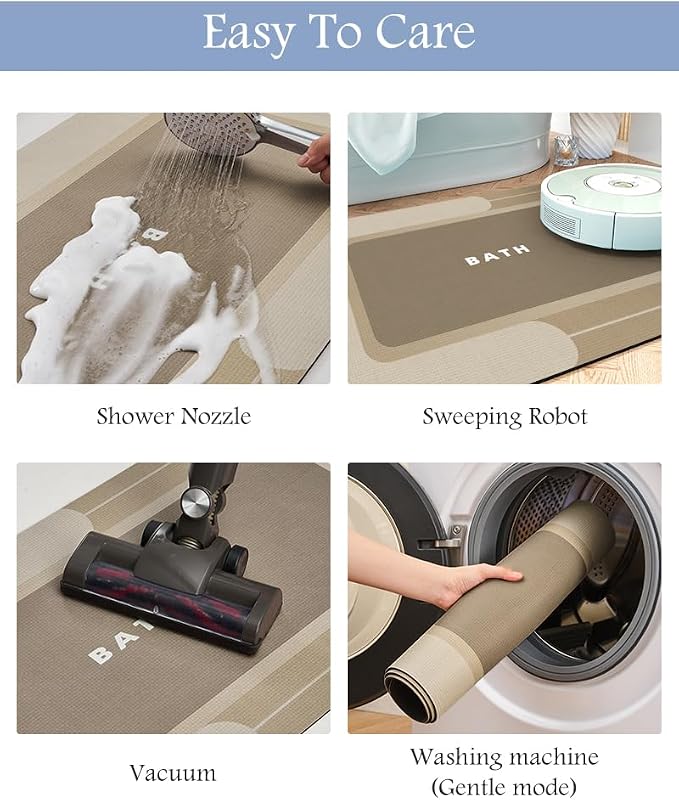 MontVoo-Bath Mat Rug Long Non Slip Super Absorbent Bathroom Runner Stain Resistant Quick Dry Thin Bathroom Mat Fit Under Door-17"x70",Beige