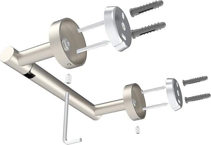RUACQ Brushed Nickel Toilet Paper Holder Wall Mount for Bathroom | Dual-Post Pivoting Tissue Roll Holder with Round Base, 304 Stainless Steel, Rustproof, Screw-in, for Hotels & Apartments